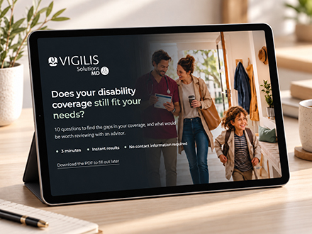 Preview of the disability insurance self-assessment on a tablet